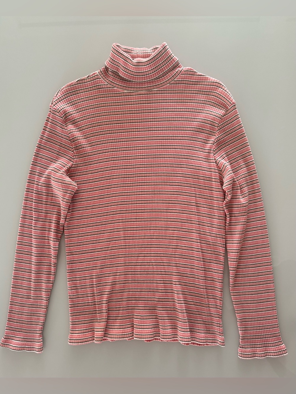 Emma James Women’s XL Pink Striped Ribbed Cotton Blen Turtle Neck Sweater - EUC